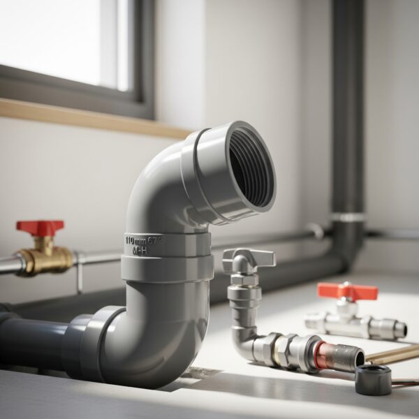 Codo PVC 110 mm 67º M-H Gris en instalación