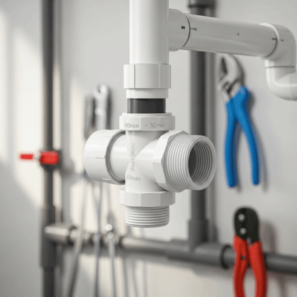 Adaptador Mixto PVC Encolar y Roscar Hembra de 40mm a 32mm en instalación de Tubería de agua