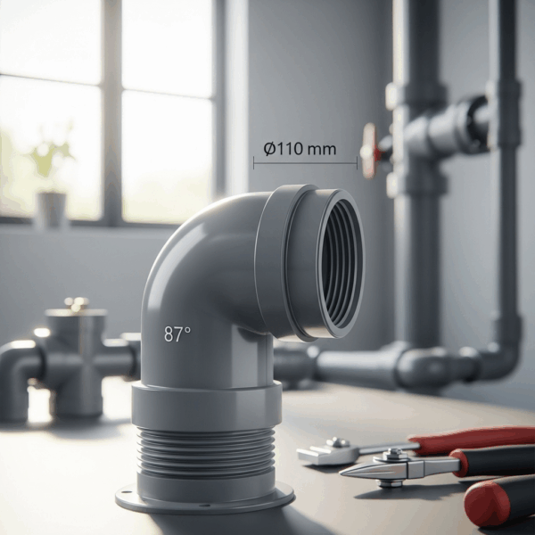 Codo PVC de 110 mm 87º H-H Gris en instalación de Tubería de agua