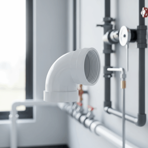Codo PVC de 125 mm 90º Blanco en instalación de Tubería de agua