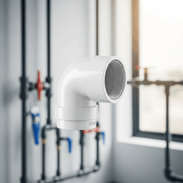 Codo PVC de 90 mm 45º M-H Blanco en instalación de Tubería de agua