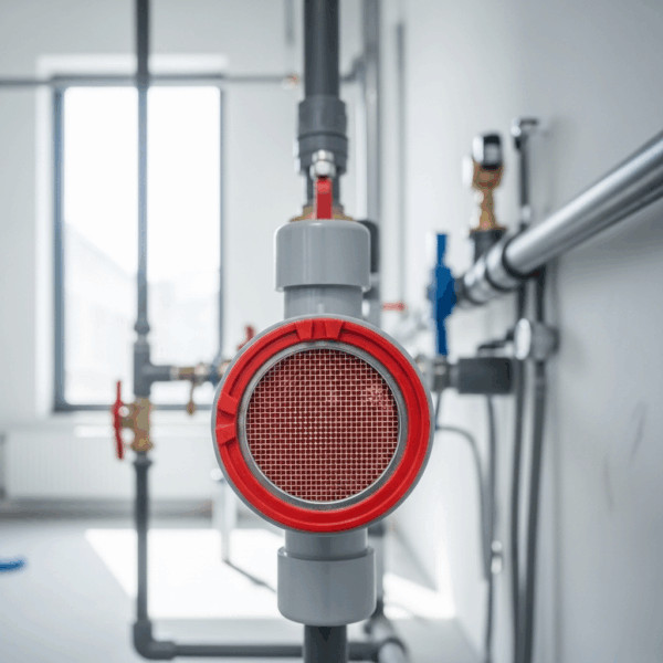 Válvula de Pie PVC 75 mm Malla Roja en instalación de Tubería de agua