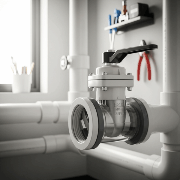 Válvula Guillotina PVC 110 mm en instalación de Tubería de agua