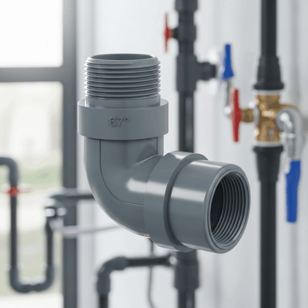 Codo PVC 90 mm 67º M-H Gris en instalación de Tubería de agua