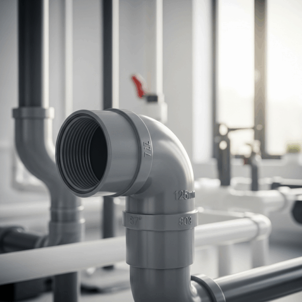 Codo PVC de 125 mm 87º M-H Gris en instalación de Tubería de agua